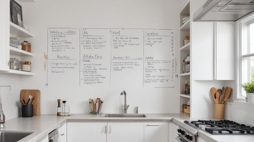 whiteboard wall in kitchen