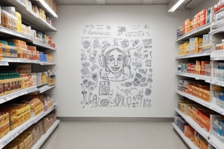 Whiteboard walls in retail supermarket